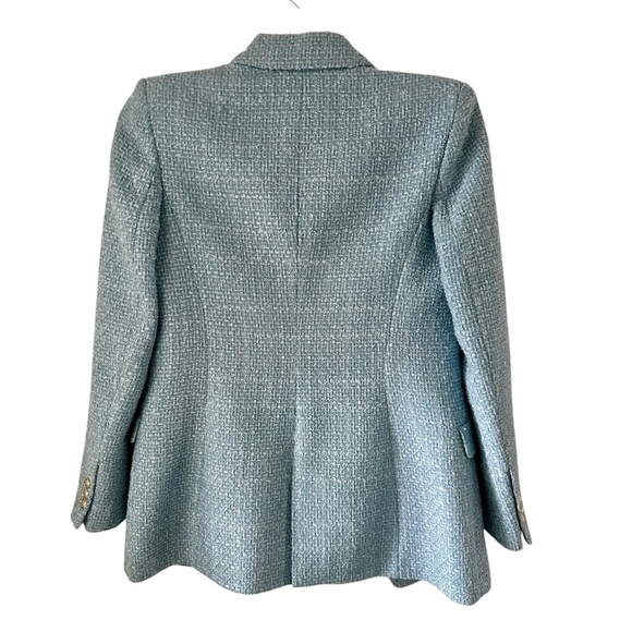 ZARA Powder Blue Tweed Blazer Button Textured Size S - Picture 7 of 9